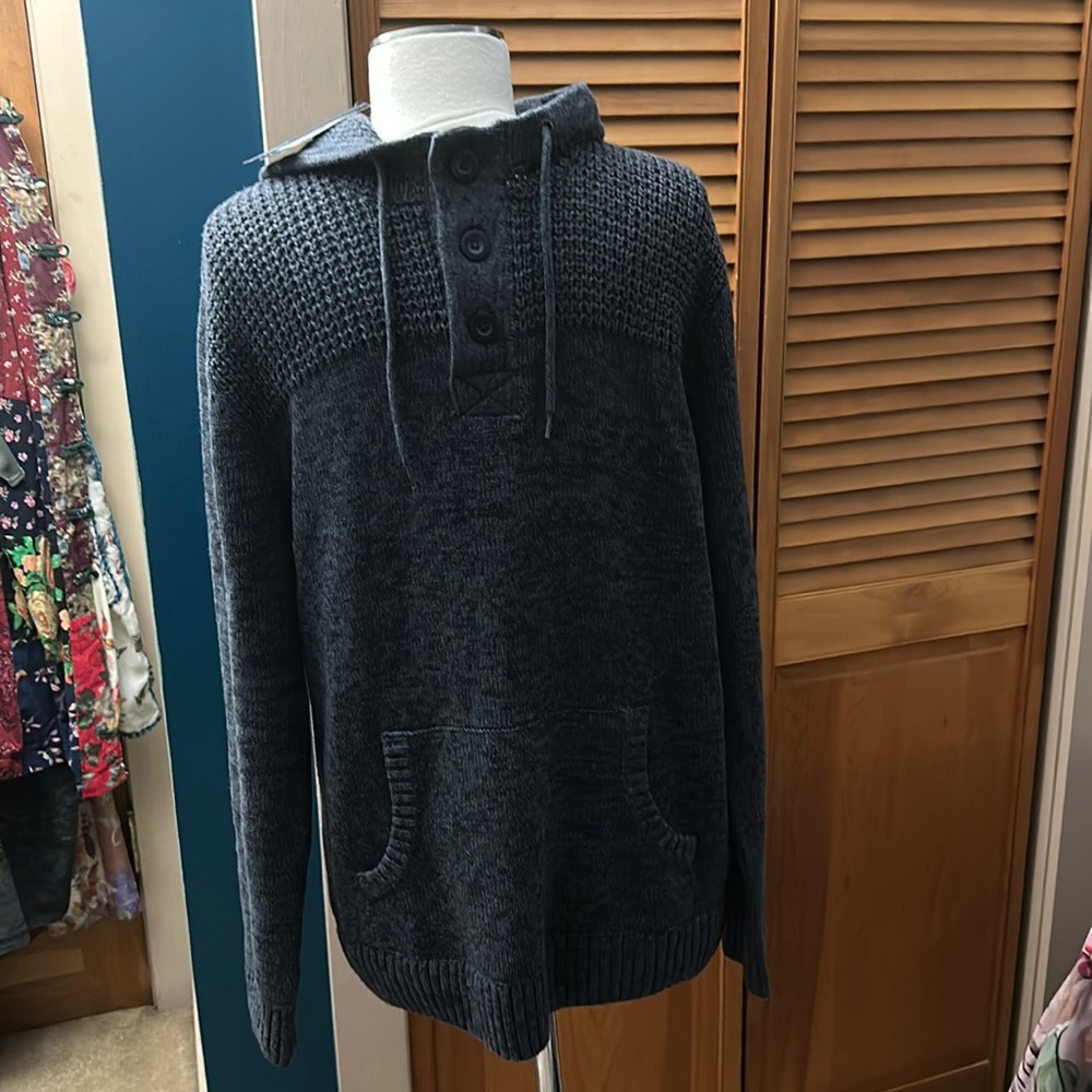 Commerce, Xander Hooded Henley Pullover Sweater - Men’s Large, Grey